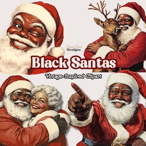 Papai Noel Preto PNG, Clipart de Papai Noel Afro-Americano, Clipart de Natal, Gráficos de Natal Retro, Download Digital de Imagens de Natal, Papai Noel Engraçado