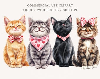 Valentine’s Day Cats PNG Clipart | Cute Kittens with Bows Graphics | Cute Cat Lover Valentines | Kitten PNG | Trendy Valentine Png