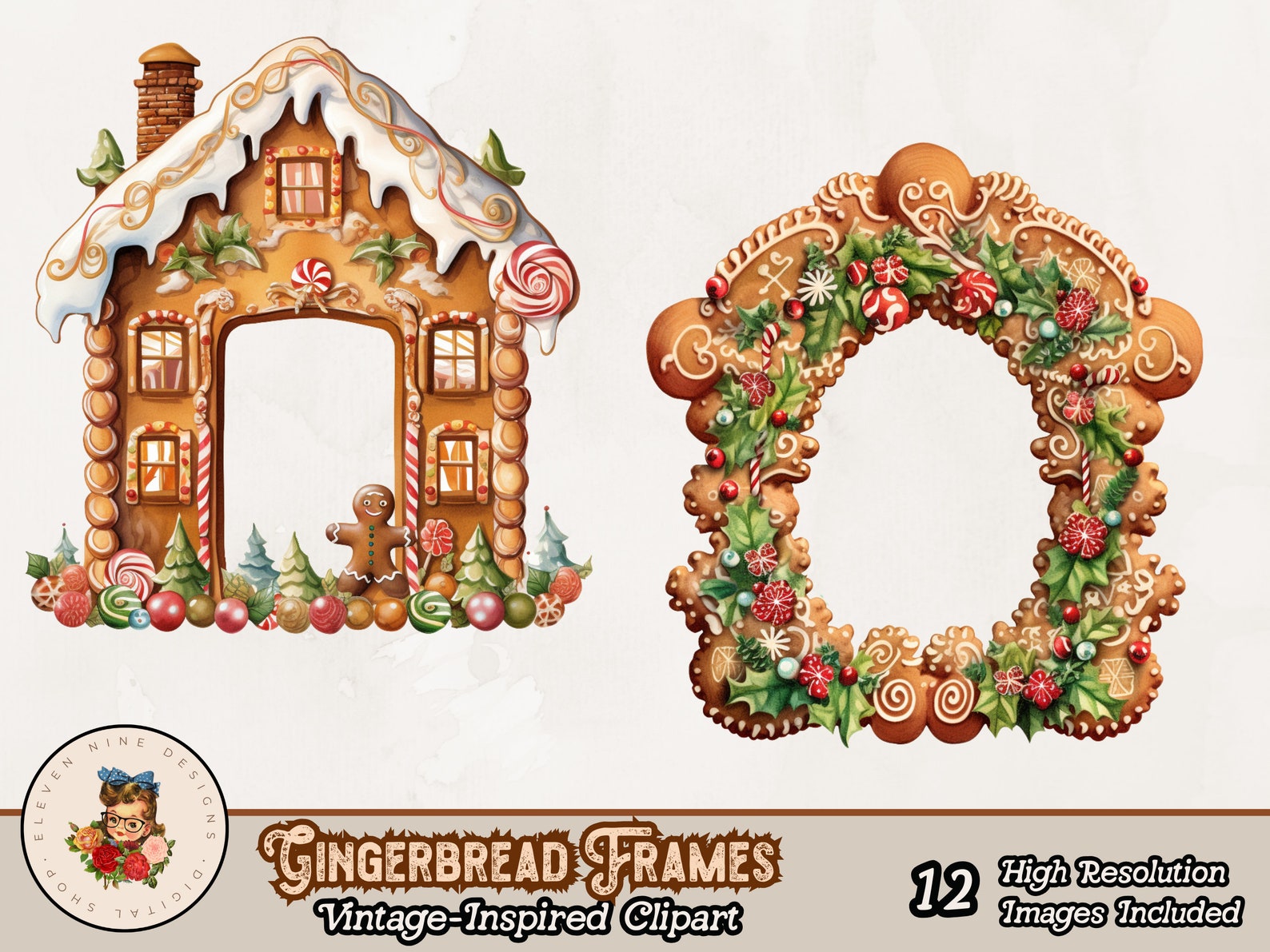 Gingerbread Frame Clipart, Christmas Gingerbread PNG, Vintage Christmas ...