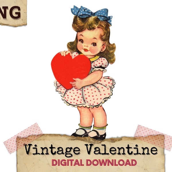 Vintage Valentines Clipart, Retro Valentines, Retro Clipart, Valentine Digital Download, Vintage Printable Valentines Girl PNG