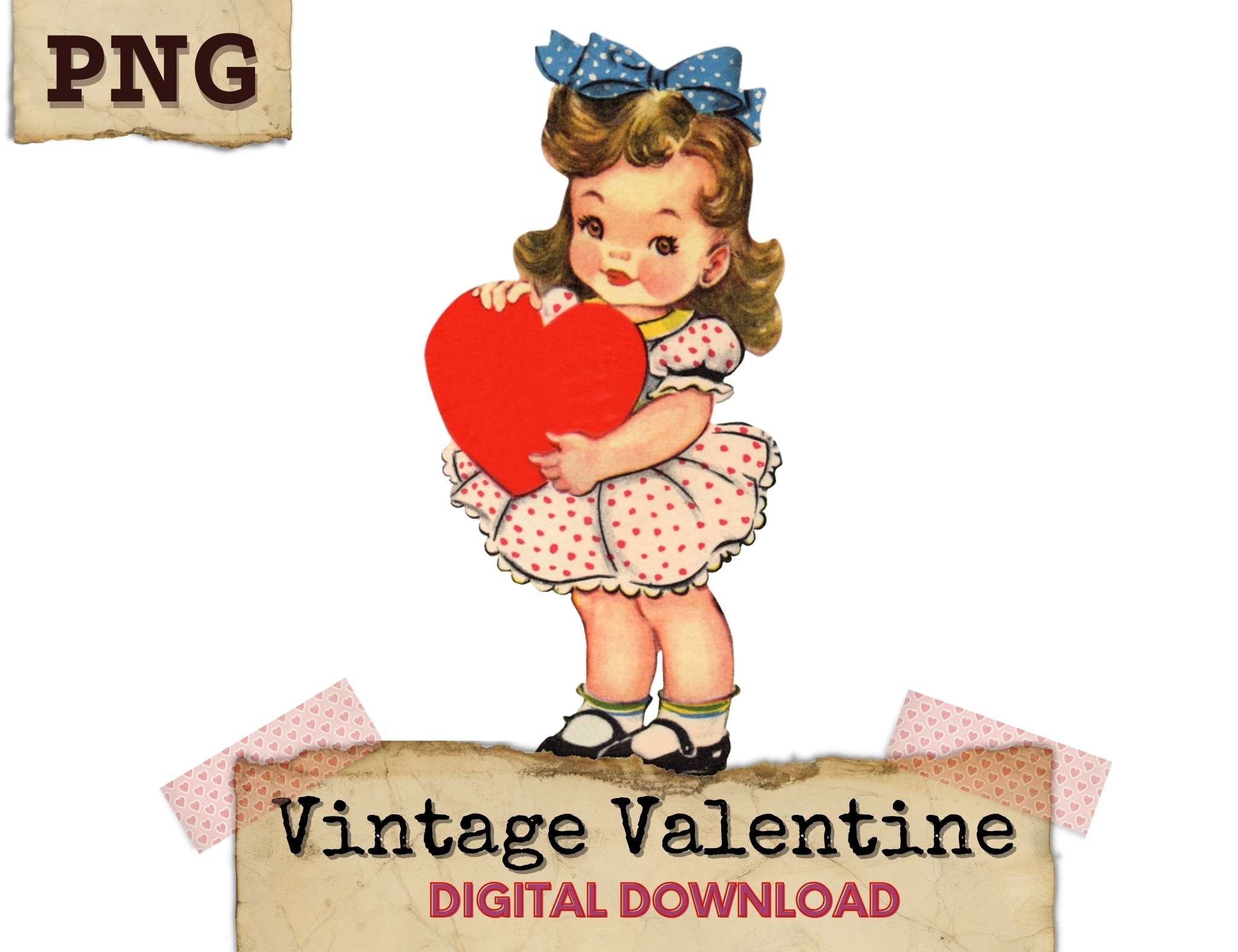 Vintage Valentines Clipart, Retro Valentines, Retro Clipart, Valentine Digital Download, Vintage Printable Valentines Girl PNG