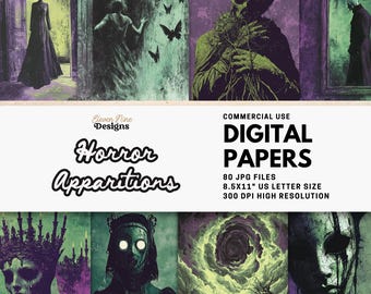 Horror Digital Paper, Surreal Horror Collages, Haunted Ghosts, Spirits, Gothic Paranormal Art, Spooky Halloween Journal Pages, Scrapbook