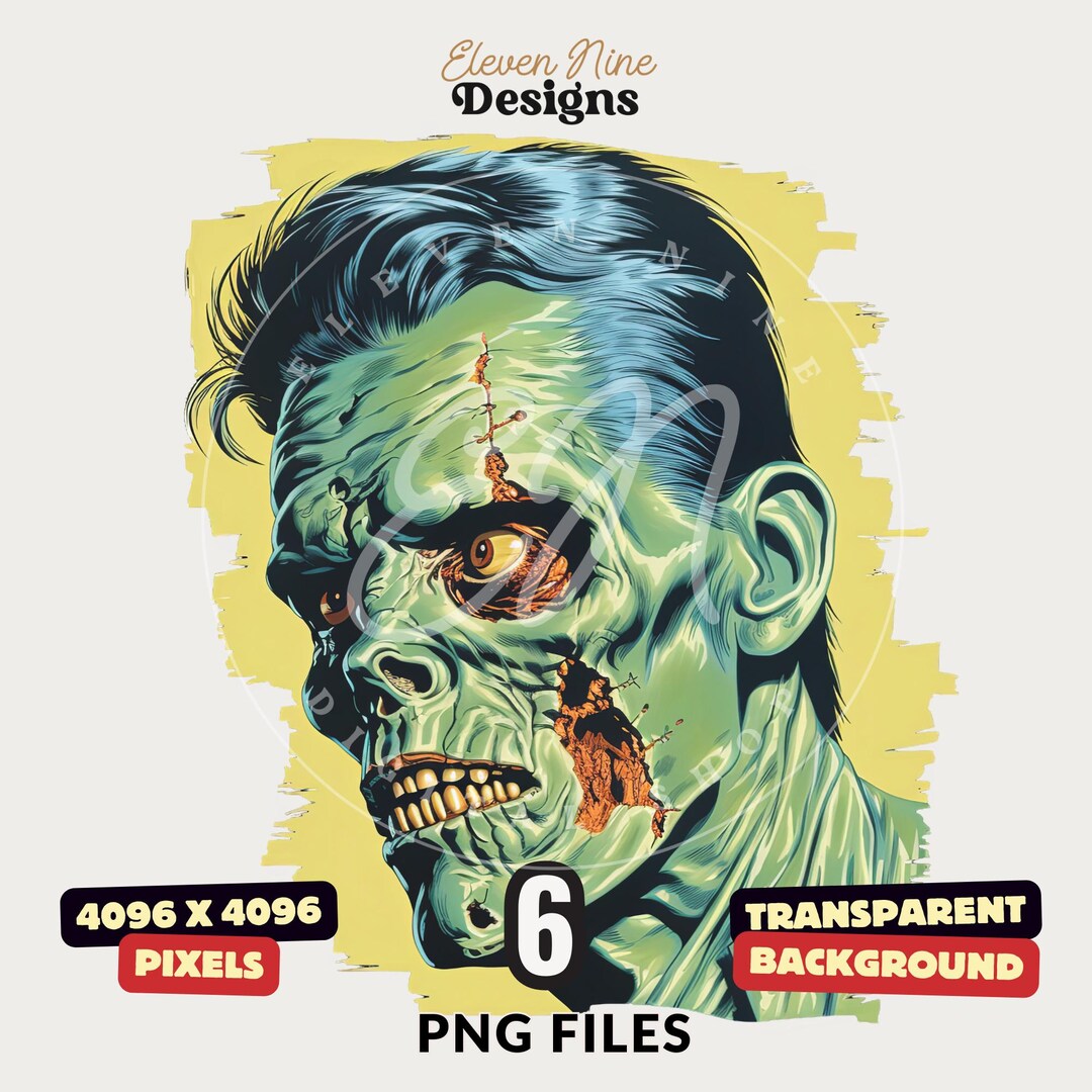 Retro Zombie Clipart: Vintage Horror PNG Illustrations (digital
