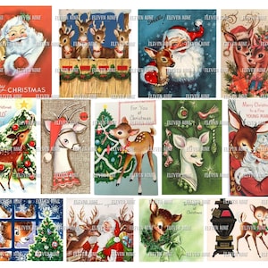 Téléchargement numérique de Noël, Noël renne à imprimer, cartes de Noël vintage, éphémères de Noël, Noël rétro, feuille de collage