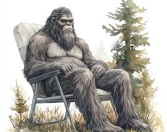Bigfoot Clipart, Sasquatch Watercolor Illustration, Cryptid Art JPG, Forest Creature Artwork, Junk Journal Clipart, Mythical Creature Art