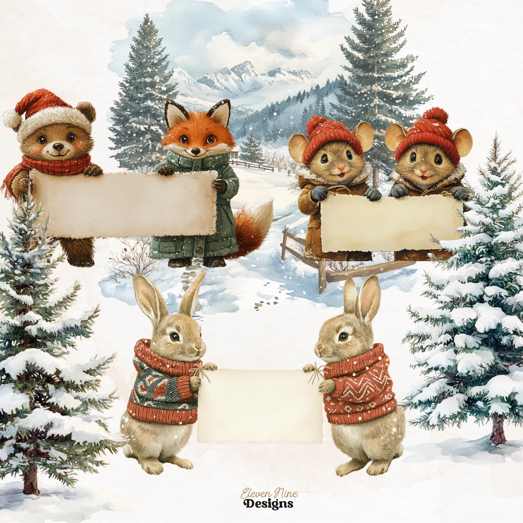 Woodland Christmas Clipart Bundle – Pngs of Cute Forest Animals in ...