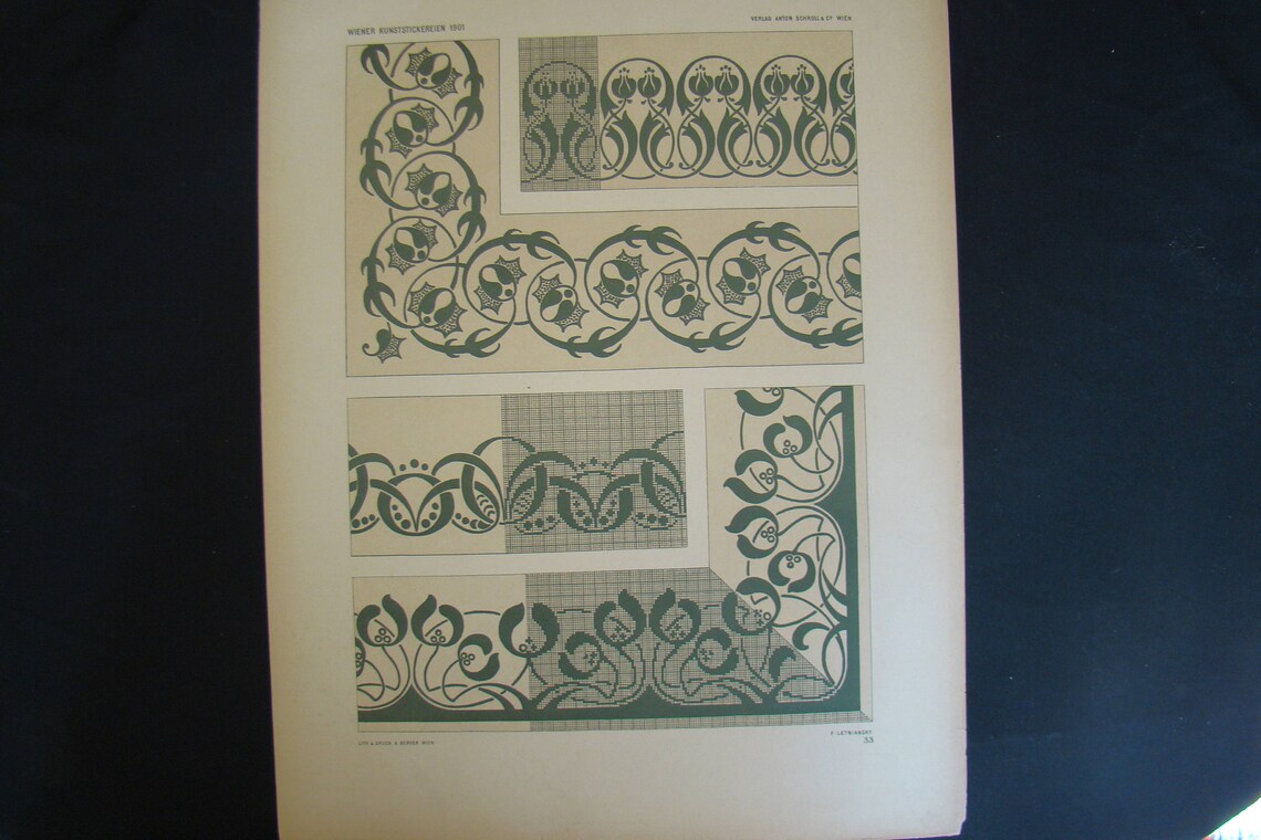 Art Nouveau Embroidery Design Viennese 1901 Print Book Plate Letniansky ...