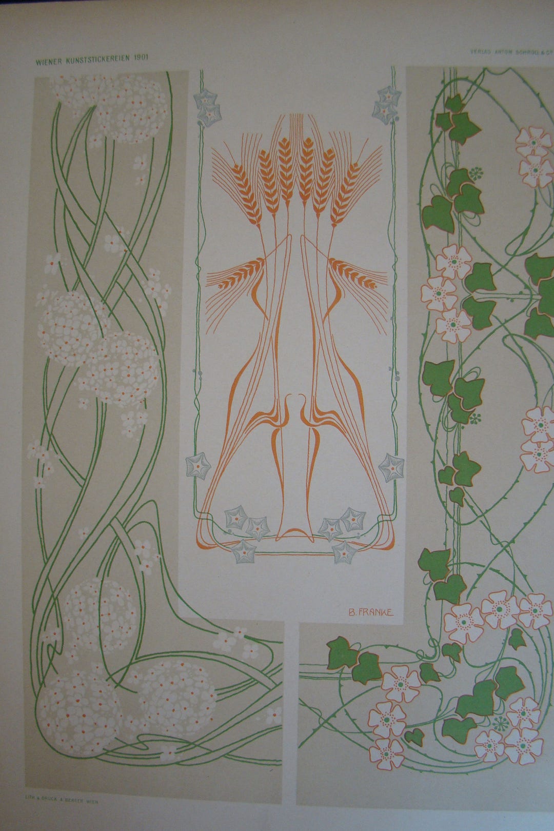 Art Nouveau Embroidery Design Viennese 1901 Print Book Plate Franke ...
