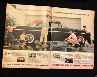 1955 Chrysler Cars Advertisement The Forward Look Family Car Wash Plymouth Dodge Desoto Imperial Easy to Frame Color Original