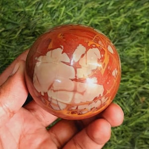 Piedra esférica de jaspe Noreena natural. Increíble diseño de jaspe Noreena en forma de esfera, pulido a mano, cristal liso, gemas sueltas -724