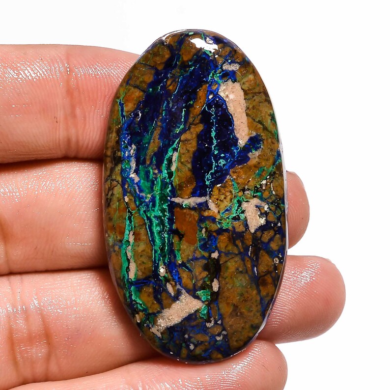 Nice Azurite Malachite 47x26x6mm,74cts Azurite Malachite Oval Shape beautiful cabochon loose gemstone ZZ-3214