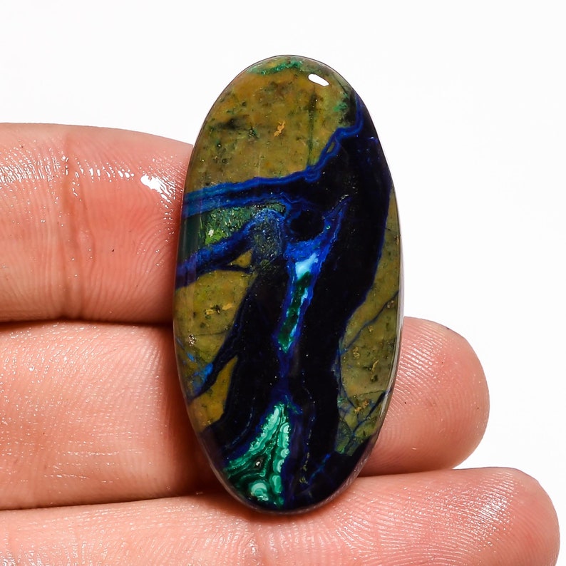 Nice Azurite Malachite 37x18x5mm,47cts Azurite Malachite Oval Shape beautiful cabochon loose gemstone ZZ-3208