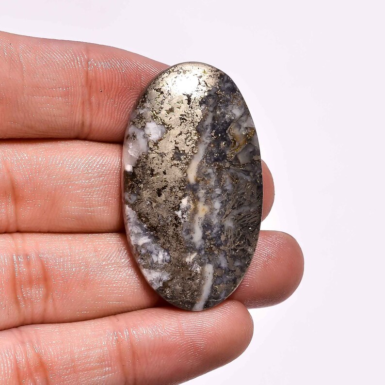 58cts,40x27x5mm Pyrite Plume Cabochon Pyrite Plume Loose gemstone Natural Handmade gemstone ZZ-4261