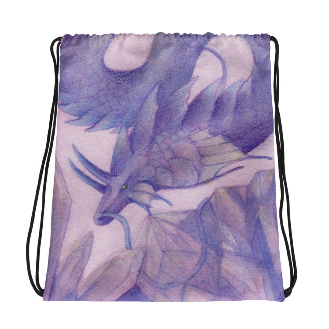 Purple Crystal Dragon Bag, Dragon With Crystals Print Drawstring Bag ...