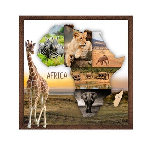 Modelli di album Africa, modello di album digitale, pagine di album Africa, layout di album Africa, arte della parete, collage di foto Africa