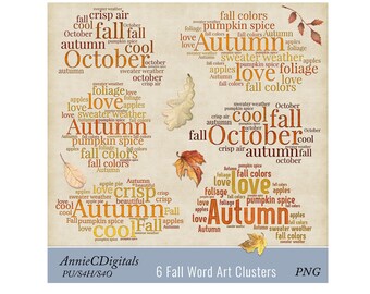 Autumn Word Art, Fall Clip Art, Scrapbook Clip Art, Autumn Word Art, Fall Word Clusters, Seasonal Word Cloud