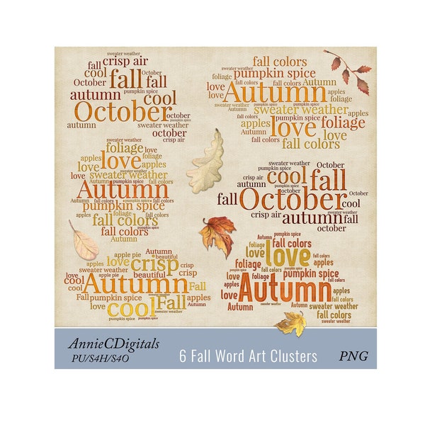 Autumn Word Art, Fall Clip Art, Scrapbook Clip Art, Autumn Word Art, Fall Word Clusters, Seasonal Word Cloud
