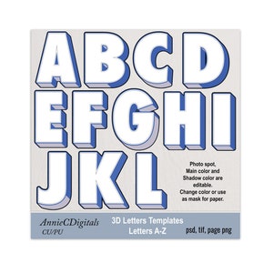 3D Digital Alphabet Letter Templates, 3-D Digital Alphabet Letter Templates, 3D Digital Scrapbook Templates, Digital Templates A-Z