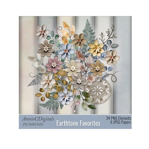 Kit de scrapbooking digital, kit de favoritos de Earthtone digital, papeles de scrapbook digital, elementos de scrapbook digital