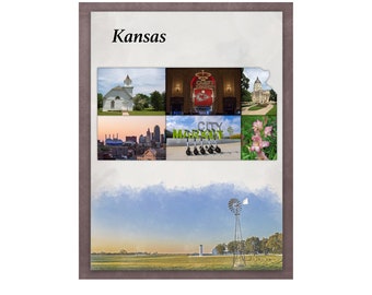 Kansas Scrapbook Template, Digital Scrapbook Template, Kansas  Scrapbook Page, Kansas Wall Art, Kansas Photo collage, Kansas 8.5x11
