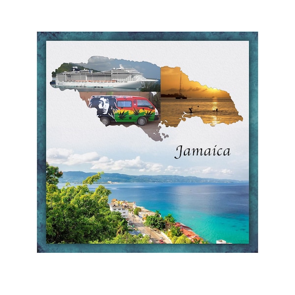 Jamaica Scrapbook Template, Digital Scrapbook Template, Jamaica Scrapbook Page, Jamaica Wall Art, Jamaica Digital Photo collage, 12x12