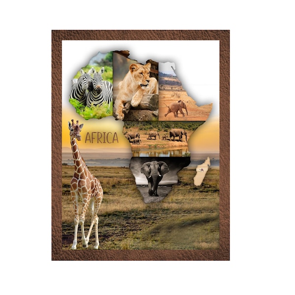 Africa Scrapbook Templates, Digital Scrapbook Template, Africa Scrapbook Pages, Africa Wall Art, Africa Photo collage, 8.5X11