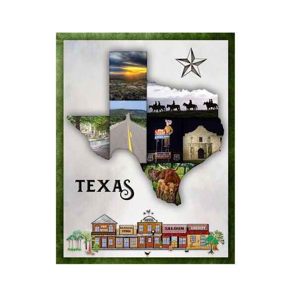 Texas Scrapbook Template, Digital Scrapbook Template, Texas Scrapbook Page, Texas Wall Art, Texas Photo collage, Texas Scrapbook 8.5x11