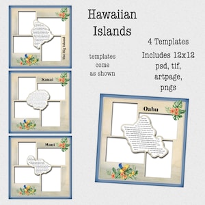 Hawaiian Islands Digital Scrapbook Template, Maui Digital Template for Scrapbooking, The Big Island Digital Templage, Kauai Digital Template