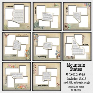 Arizona, Utah, Montana, New Mexico, Wyoming, Colorado, Idaho und Nevada USA Digitale Vorlagen, Scrapbook-Vorlagen, Reisevorlagen