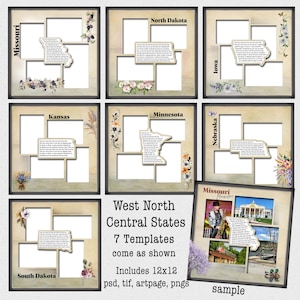 Modelli di album digitali per gli stati del Missouri, Kansas, South Dakota, North Dakota, Minnesota, Iowa, Nebraska, modelli digitali per gli USA