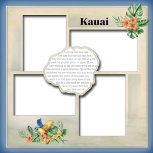 Kauai Digital Scrapbooking Template, Kauai Digital Template, Travel Template, Hawaii Digital Scrapbook Templates, Hawaiian Islands Scrapbook