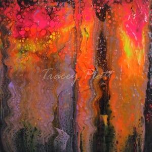 Original Acrylics Flow Art Fluid Art Paint Pouring Swipe Painting Picture Recycled Canvas Cornwall Cornish UK fluorescent colours