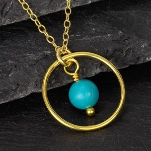 Dainty Turquoise Necklace, 18K Gold Vermeil, Turquoise Circle Necklace, Minimalist Necklace, Handmade Jewelry, Anniversary Gifts for Her