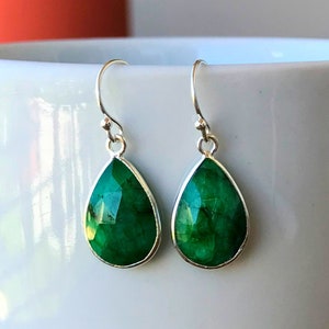 Genuine Emerald Earrings Sterling Silver 925 Green Stone Earrings Teardrop Earrings Emerald Jewerly May Birthstone Jewelry Gift for women