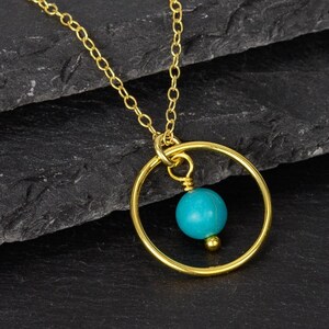Dainty Gold Turquoise Necklace, 18K Gold Vermeil, Gold Circle Necklace | Minimalist Necklace, Handmade Jewelry, Anniversary Gifts for Women