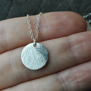 Full moon disc necklace, sterling silver, brushed disc pendant necklace, womens layering necklace, Minimalist jewelry, best gift for her zdjęcie 2