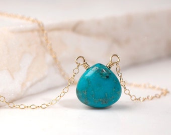 Teardrop Turquoise Necklace Gold or Sterling Silver, Dainty Necklace for Women, Genuine Turquoise Jewelry, December Birthstone, Gift for Her