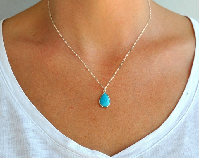 Turquoise Necklace Sterling Silver Genuine Turquoise Drop Etsy
