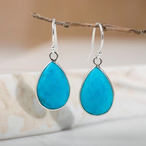 Genuine Turquoise Earrings, Sterling Silver, Turquoise Dangle Earrings, Small Drop Earrings Blue Turquoise Teardrop Earrings, Gift For Women image 2