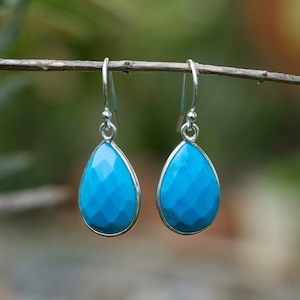 Genuine Turquoise Earrings, Sterling Silver, Turquoise Dangle Earrings, Small Drop Earrings Blue Turquoise Teardrop Earrings, Gift For Women image 5