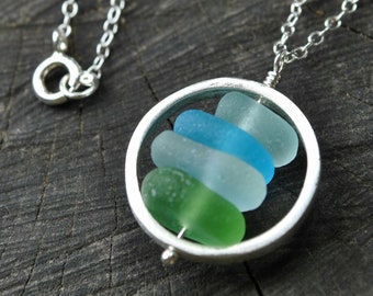 Genuine Sea Glass Necklace Sterling Silver Sea Glass Jewelry Circle Necklace with Real Sea Glass Unique Gift For Women Best Friend Gift