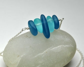 Blue sea glass necklace, Silver, 18K Gold Sea glass jewelry, Mother gift, Ocean jewelry, Beach glass necklace, Blue necklace, Gift for women