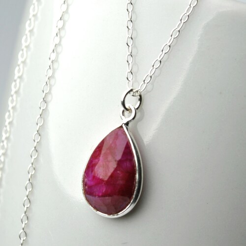 Pear Ruby Necklace 925 Sterling Silver July Birthstone - Etsy