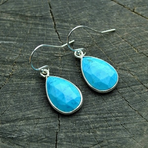 Genuine Turquoise Earrings, Sterling Silver, Turquoise Dangle Earrings, Small Drop Earrings Blue Turquoise Teardrop Earrings, Gift For Women image 9
