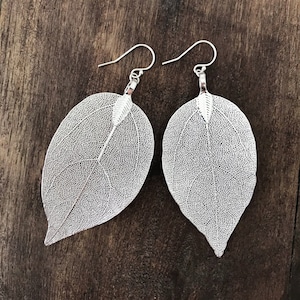 Real leaf earrings, Silver leaf earrings dangle, Statement earrings, Boho Bridal earrings, Natural Jewelry, gift for women, gift for her image 1