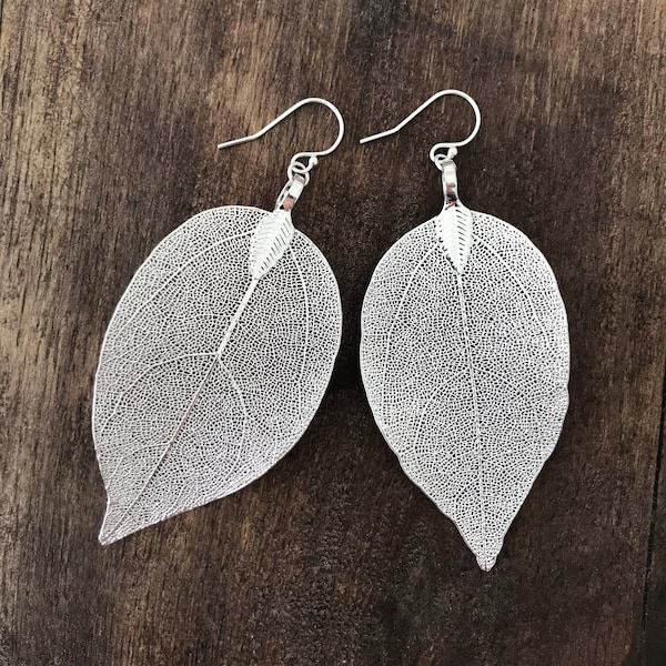 Echtes Blatt Ohrringe, Silber Blatt Ohrringe baumeln, Statement Ohrringe, Boho Braut Ohrringe, Naturschmuck, Geschenk für Frauen, Geschenk für sie