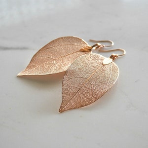 Real leaf earrings, Rose gold leaf earrings, Natural jewelry, Unique gift for her, Rose gold wedding earrings, Light weight earrings