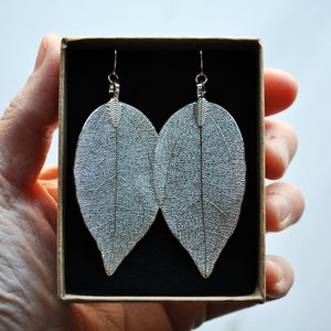 Real leaf earrings, Silver leaf earrings dangle, Statement earrings, Boho Bridal earrings, Natural Jewelry, gift for women, gift for her image 3