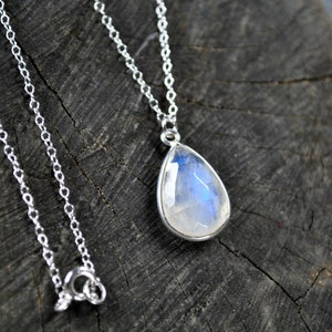 Genuine Moonstone Necklace, Sterling Silver, Rainbow Moonstone Pendant, June Birthstone, Dainty Moonstone Jewelry, Handmade Gift for women