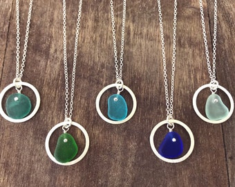 Sea glass necklace, Sterling silver, Turquoise Blue Seafoam Green, Genuine sea glass jewelry, Beach glass, Sea glass pendant, Gift for her